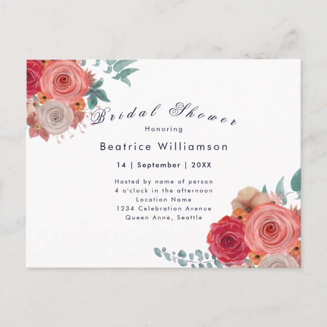 Boho nuptiale rose rouge invitation (Devant)