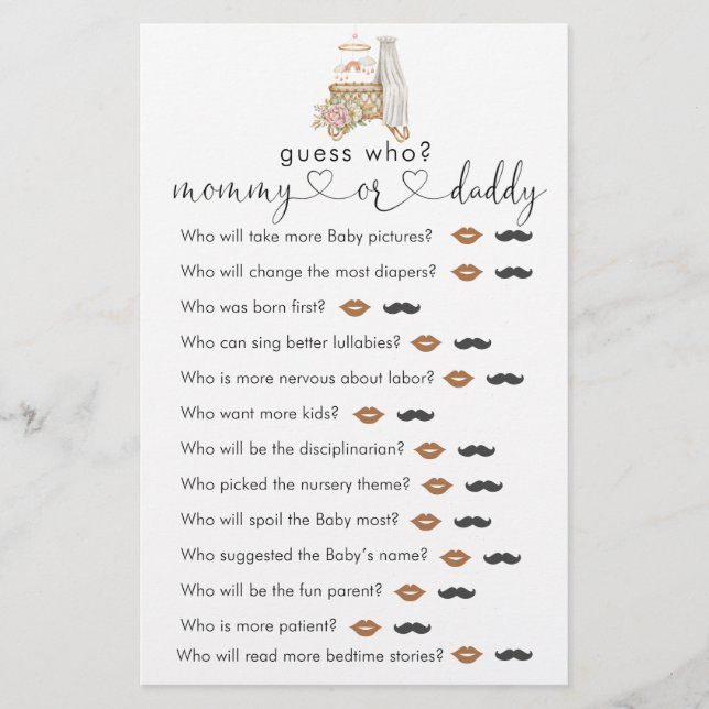 Boho Nursery Baby shower Devinez Qui Joue (Devant)