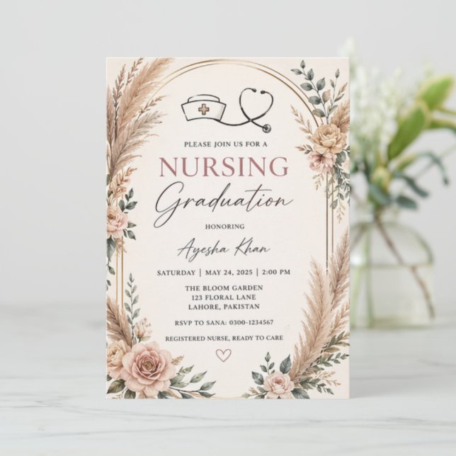 Boho Nursing Graduation Invitation with Stethoscop (Debout devant)