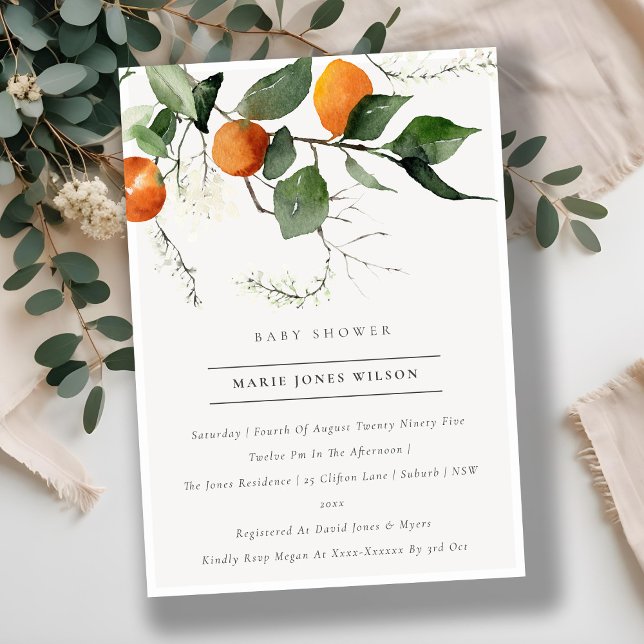 Boho Orange Blossom Foliage Baby shower Invitation (Créateur téléchargé)
