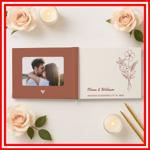 Boho Orange Brûlé   Livre d'or de mariage aux fleu