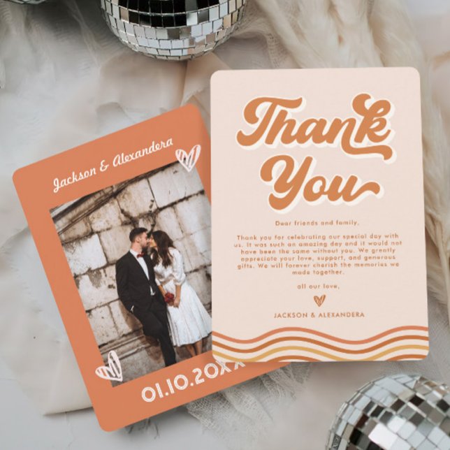 Boho Orange Retro les années 70 Mariage Carte de r (Créateur téléchargé)
