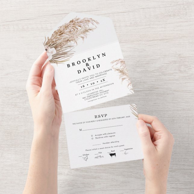 Boho Orchard Pampas Grass All in One Invitation (Déchirure)