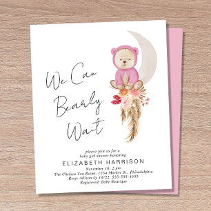 Boho Ours Bearly Wait Baby Girl Douche Invitation