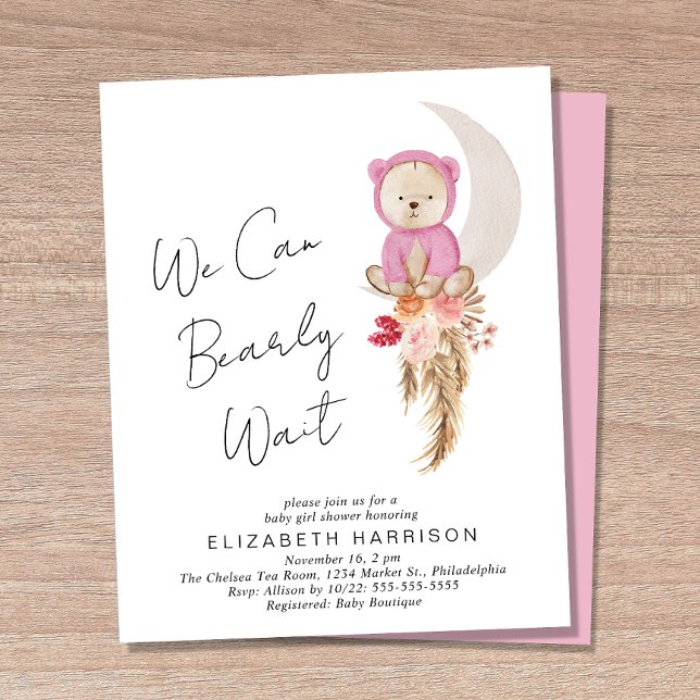 Boho Ours Bearly Wait Baby Girl Douche Invitation (Créateur téléchargé)
