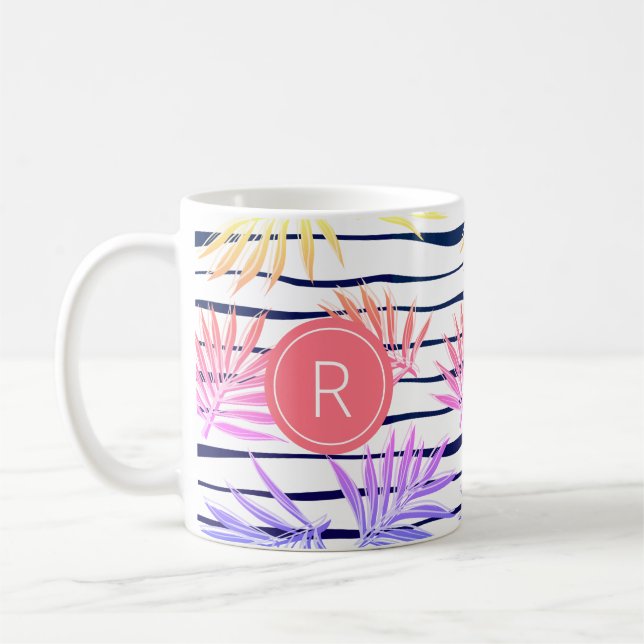 Boho Palm Stripe Motif Monogram Coffee Mug (Gauche)