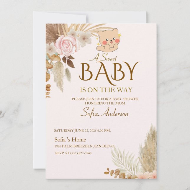 Boho Pampas Baby Shower Invitation (Devant)