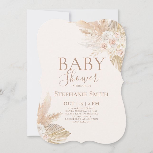 Boho Pampas Baby shower Invitation fille (Devant)