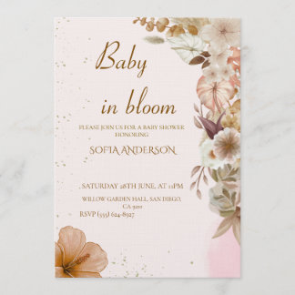 Boho Pampas Baby Shower Invitation ,Neutral Modern