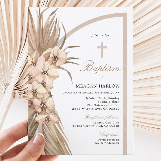 Boho Pampas Bohemian Baptism Invitation de célébra (Créateur téléchargé)