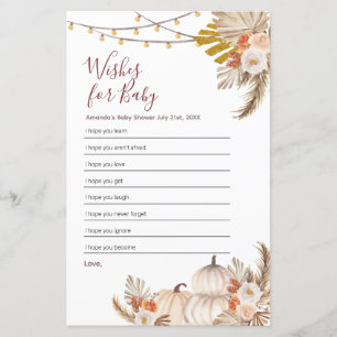 Boho Pampas Citrouille en herbe Voeux pour bébé