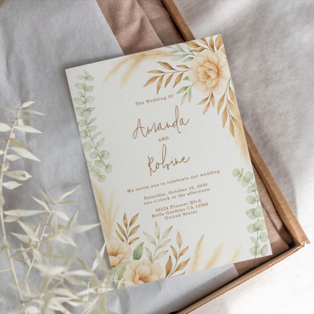 Boho Pampas & Eucalyptus Faire-part de mariage (Créateur téléchargé)