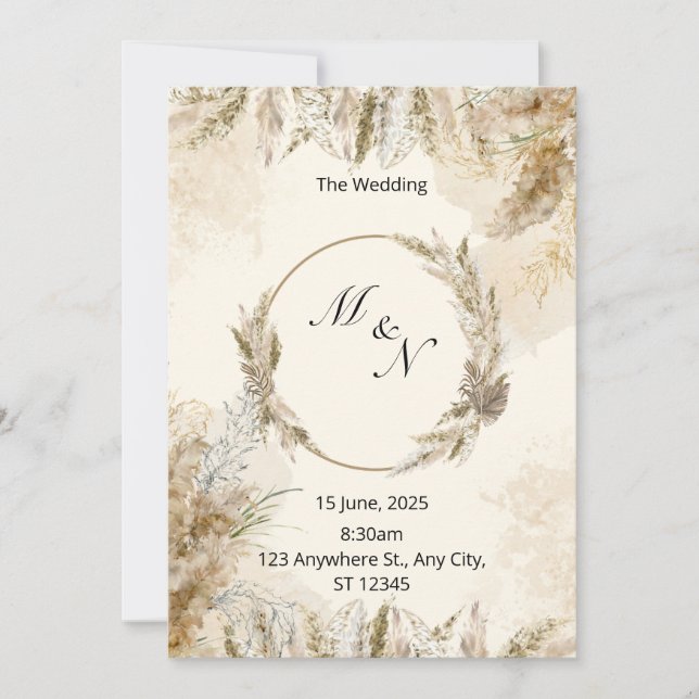 Boho Pampas Faire-part de mariage d'aquarelle de g (Devant)