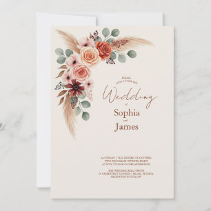 Boho Pampas Faire-part de mariage d'aquarelle de g