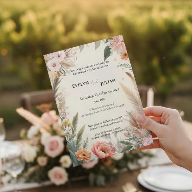 Boho Pampas Faire-part de mariage Floral Grass (Créateur téléchargé)