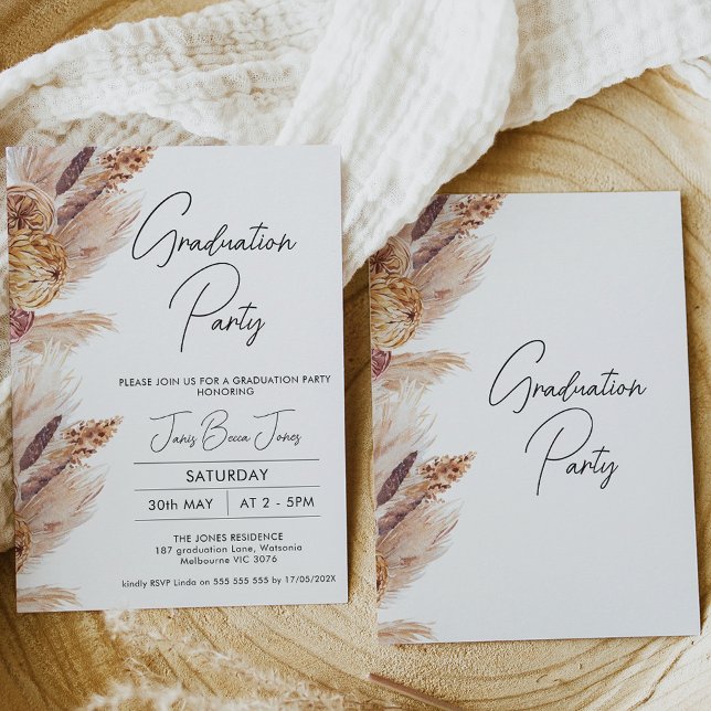 Boho Pampas Graduation Party Invitation (Créateur téléchargé)