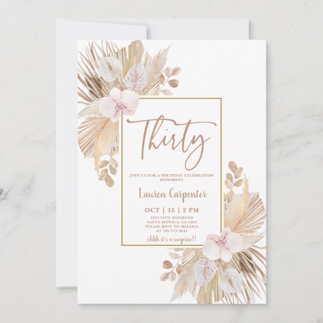 Boho Pampas Grass 30e anniversaire Invitation (Devant)