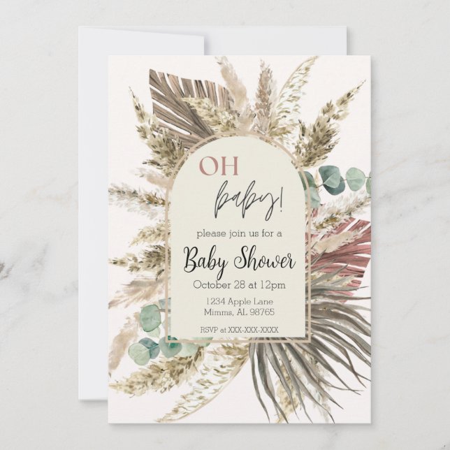 Boho Pampas Grass Baby Shower Invitation | Neutral (Devant)