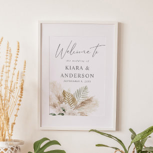 Boho Pampas Grass & Beige Floral Affiche de bienve