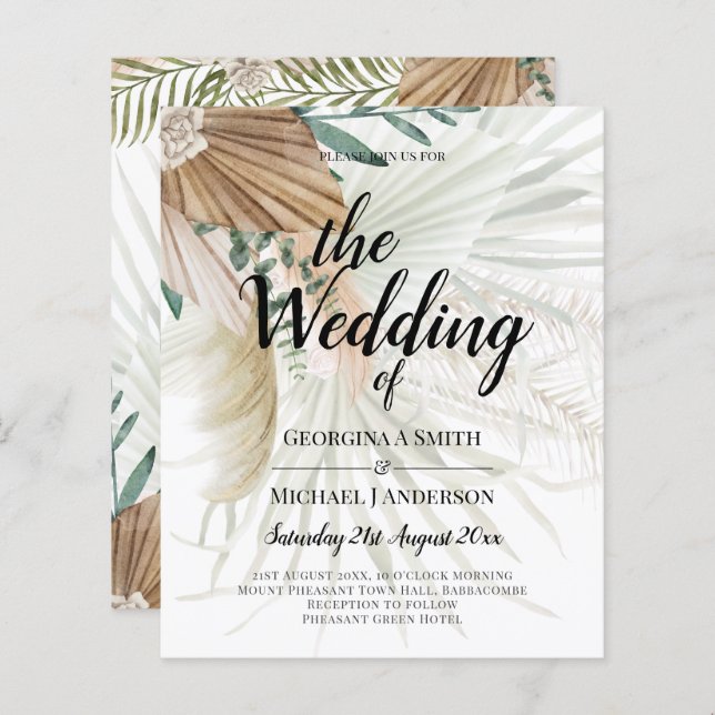 BOHO Pampas Grass Beige Vert Mariage en terre cuit (Devant / Derrière)