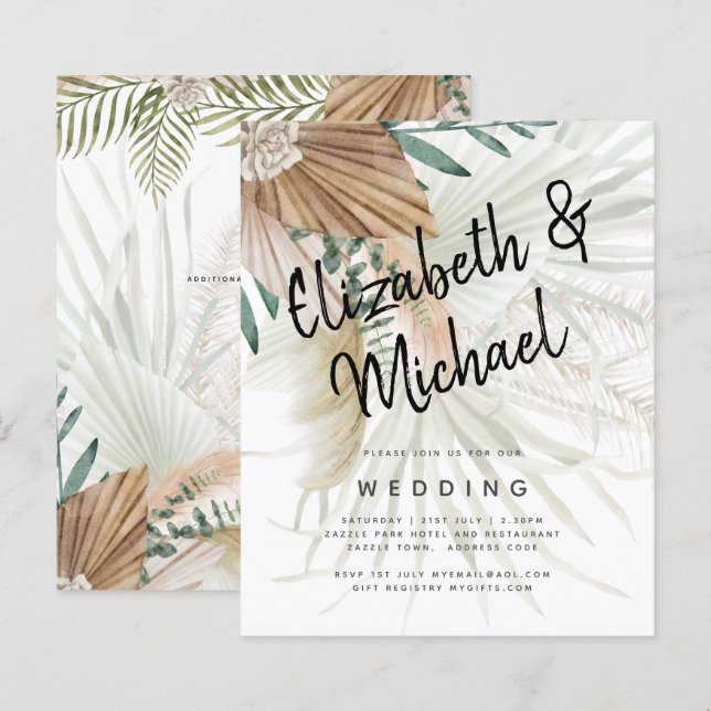 BOHO Pampas Grass Beige Vert Mariage en terre cuit (Devant / Derrière)