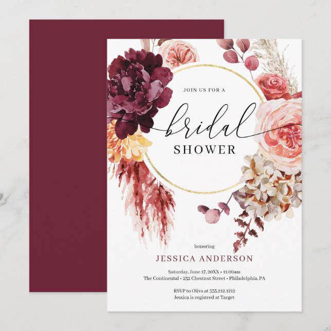 Boho Pampas Grass Bridal Showeuse Invitation (Devant / Derrière)