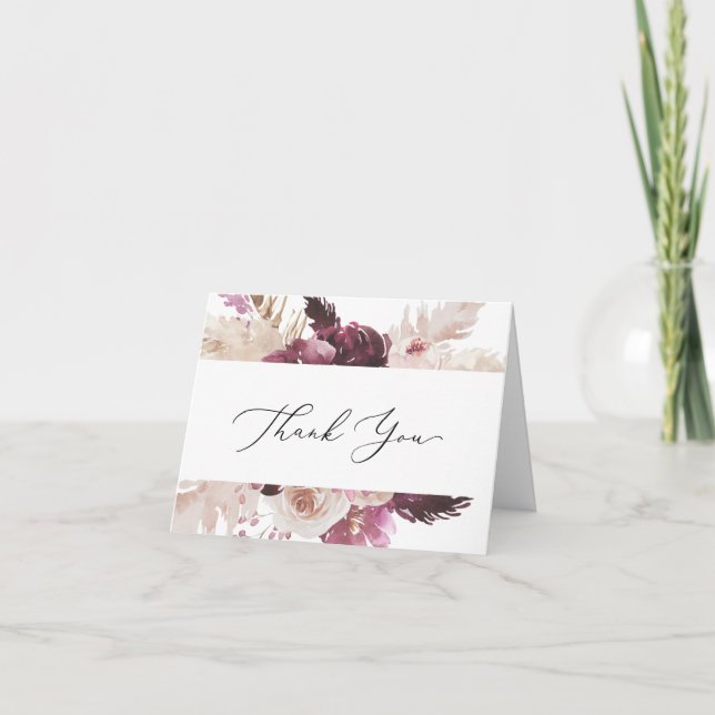 Boho Pampas Grass Carte de remerciements (Devant)