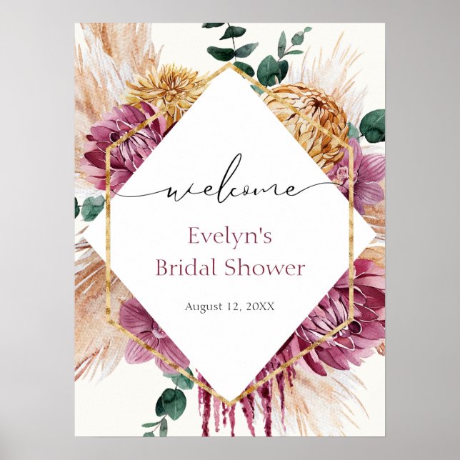 Boho Pampas Grass Dried Bouquet Welcome  Poster (Devant)