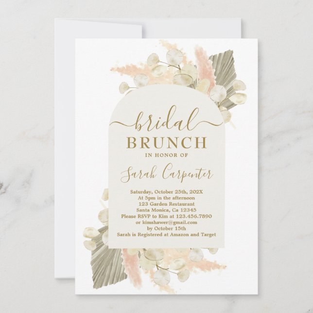 Boho Pampas Grass Lunaria Bridal Brunch Invitation (Devant)