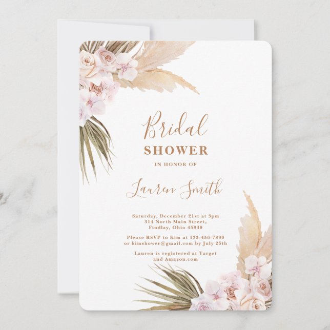 Boho pampas Grass nuptiale douche Invitation (Devant)