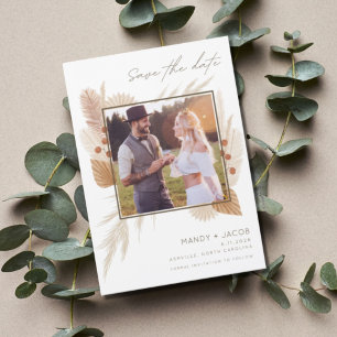 Boho Pampas Grass Photo Mariage Enregistrer La Dat