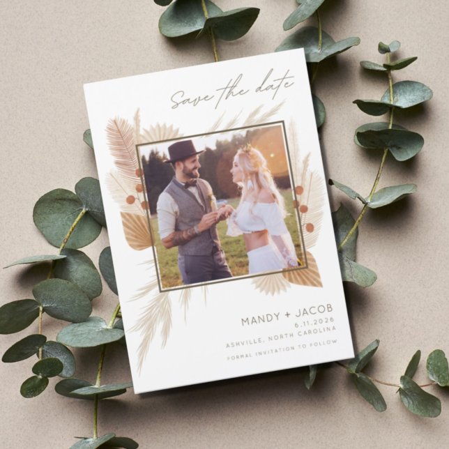 Boho Pampas Grass Photo Mariage Enregistrer La Dat (Créateur téléchargé)