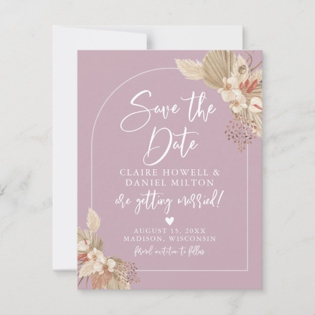 Boho Pampas Grass Rose Pâle Save The Date (Devant)