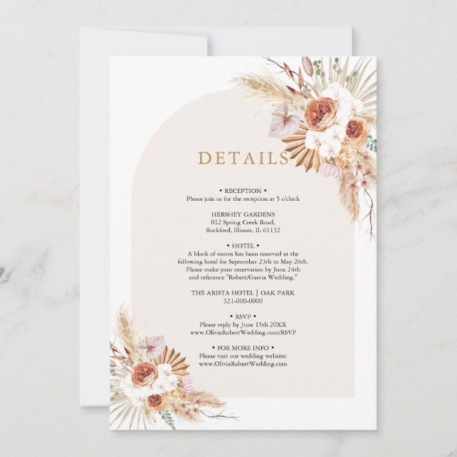 Boho Pampas Grass Terracotta Détails Invitation (Devant)