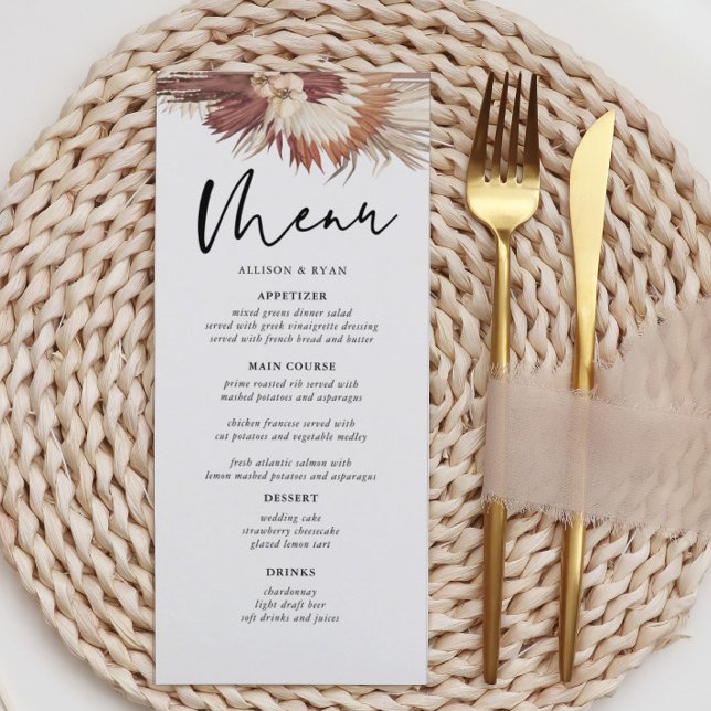 Boho Pampas Grass Terrain Mariage Menus (Créateur téléchargé)