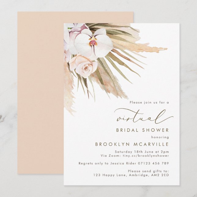 Boho Pampas Grass Virtual Bridal Douche Invitation (Devant / Derrière)