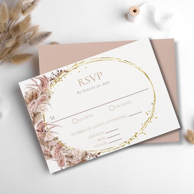 Boho Pampas Grass Wedding Carte RSVP avec Repas (Créateur téléchargé)