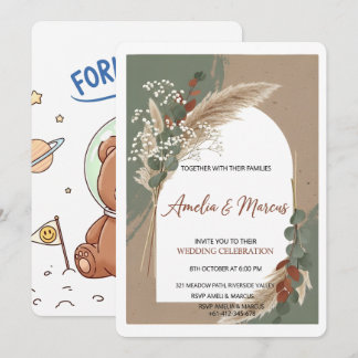 Boho Pampas Grass Wedding Invitation 