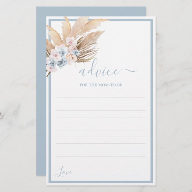 Boho Pampas Gris Conseils pour maman à être carte (Devant / Derrière)