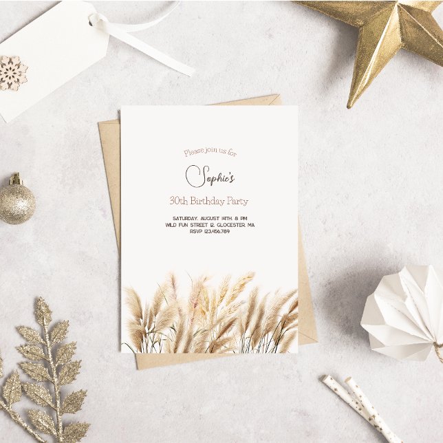 Boho pampas herbe adulte invitation anniversaire (Créateur téléchargé)