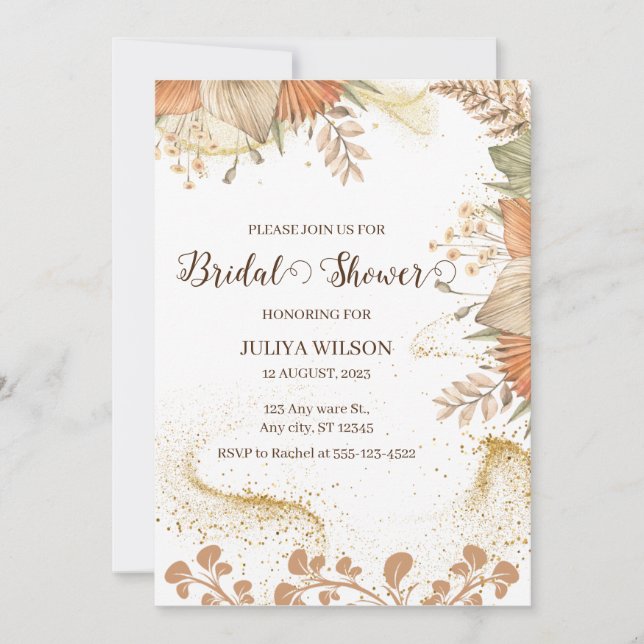 Boho pampas herbe douche nuptiale Invitation (Devant)