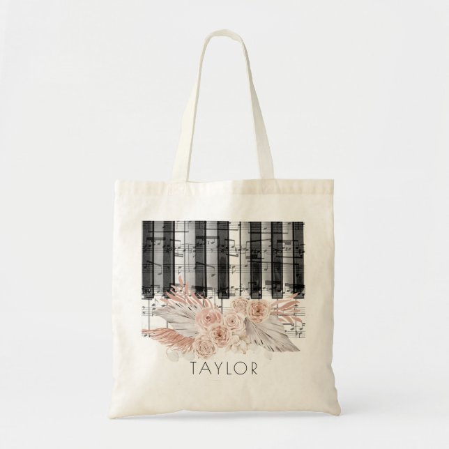 boho pampas herbe musique nom sac fourre-tout (Devant)