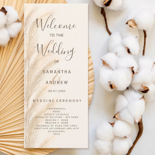 Boho pampas herbe programme de mariage aquarelle