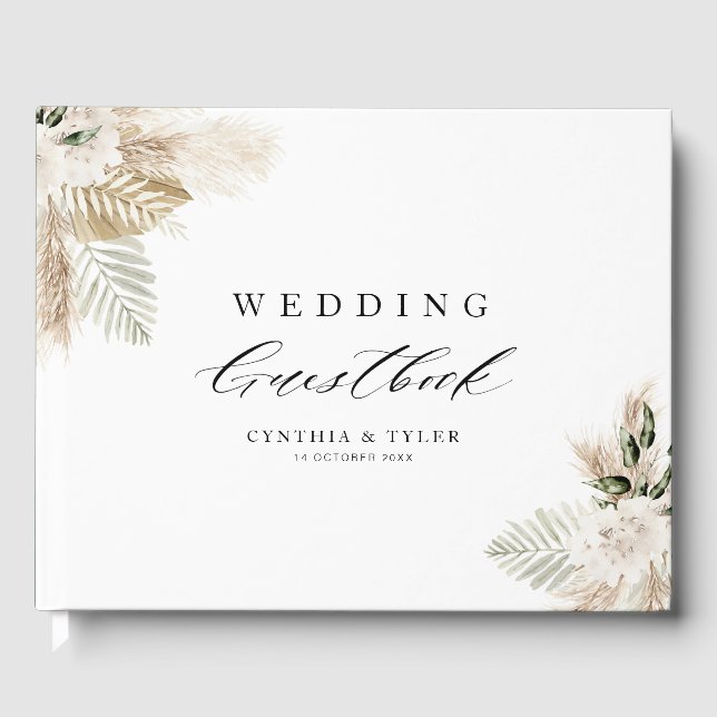 Boho pampas herbe verdure mariage livre d'or (Recto)