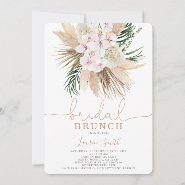 Boho Pampas invitation à la douche nuptiale (Devant)