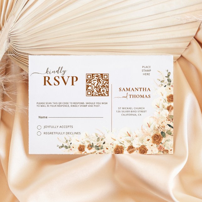 Boho Pampas lis & Eucalyptus QR Wedding RSVP (Créateur téléchargé)
