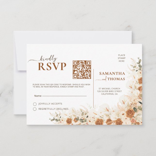 Boho Pampas lis & Eucalyptus QR Wedding RSVP (Devant)
