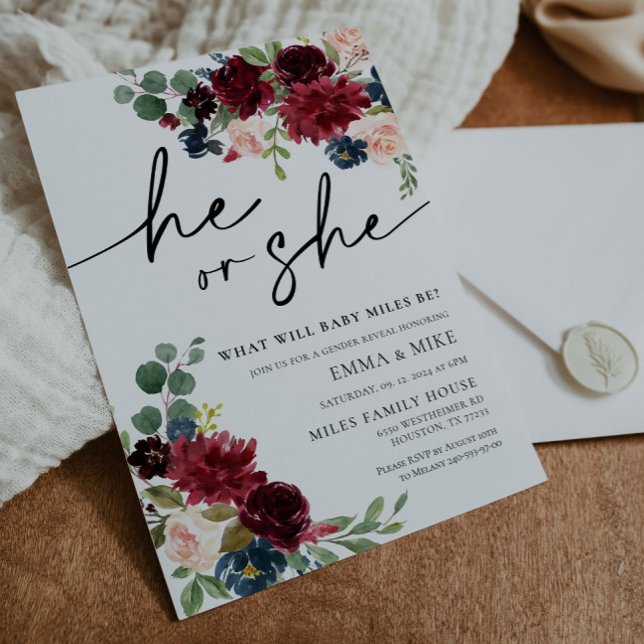 Boho Pampas Lui ou elle Genre Reveillez Invitation (Créateur téléchargé)