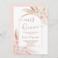 Boho Pampas Rose Quinceanera Invitation