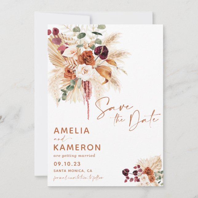 Boho Pampas Save The Date Card (Devant)